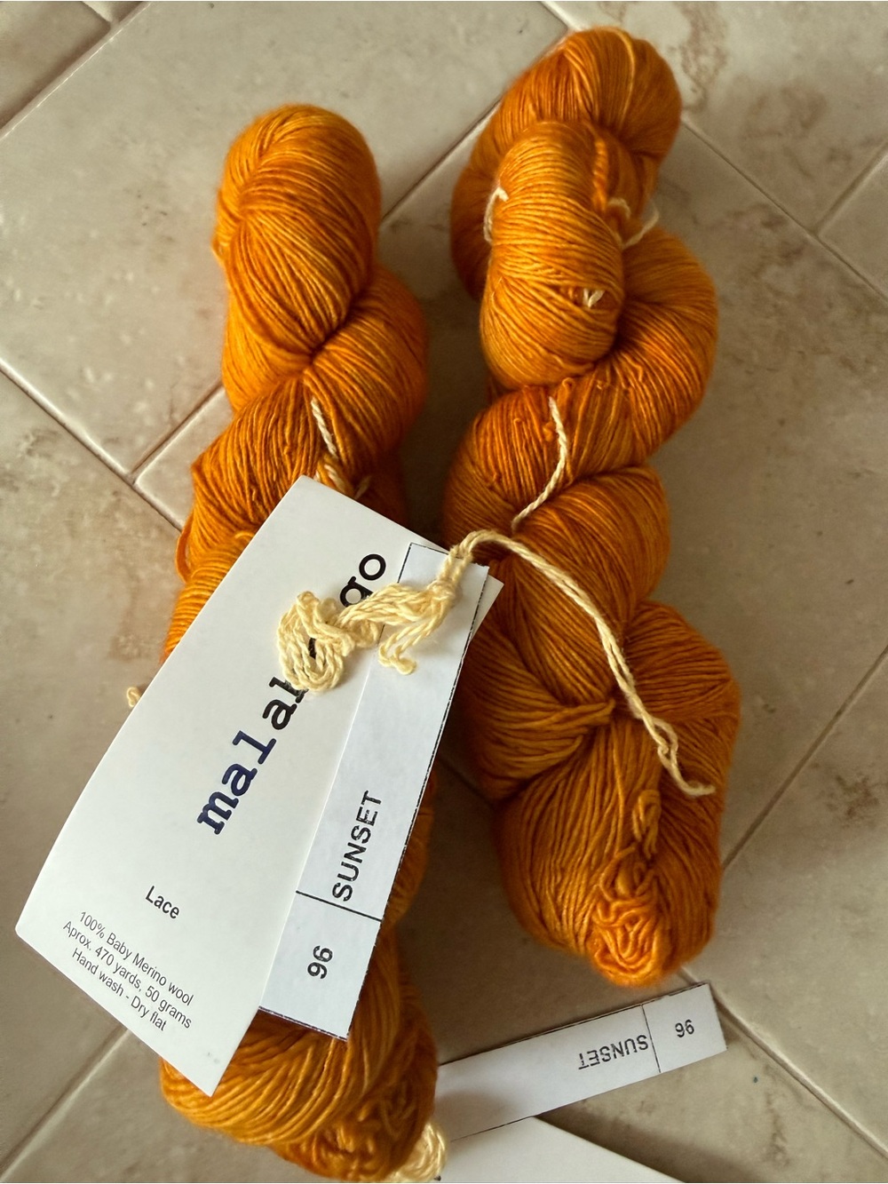 Malabrigo Lace 100% Baby Merino Yarn - Sunset Orange (2 Hanks)